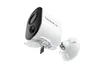 A white Reolink Argus 3 Ultra 4K 8MP battery-powered outdoor security camera is shown against a white background, with a microSD card being inserted into its slot. Produktbild-Vorschau