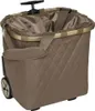 A brown quilted shopping trolley with a retractable handle and wheels. Voir les images du produit