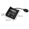 A black NEO TOOLS air wedge with dimensions and specifications printed on it, connected to an inflation bulb. Produktbild-Vorschau
