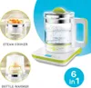 A multi-functional kettle and steamer for baby food, shown with inset images demonstrating its steam cooker and bottle warmer functions. Anteprima dell’immagine prodotto