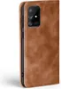 A close-up side view of a brown leather flip case for a smartphone. Produktbild-Vorschau