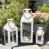 XXL 3tlg Gartenlaternen Set Windlichter 25/40/51cm mit Seilgriff Metall weiß Produktbild-Vorschau