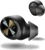 Two black wireless earbuds are shown against a white background. One earbud is in the foreground, angled to show its front face with a metallic, radial design and the 'PLT' logo. The other earbud is in the background, showing its charging contacts and an ' Produktbild-Vorschau