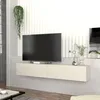 A modern living room setting with a wall-mounted TV lowboard. Produktbild-Vorschau