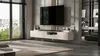 A modern living room with a wall-mounted TV and entertainment unit. Produktbild-Vorschau