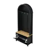 A black and wood-grain hall tree with shoe storage. Produktbild-Vorschau