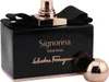 A black bottle of Salvatore Ferragamo Signorina Misteriosa eau de parfum for women, with rose gold accents and a black ribbon bow. Náhled obrázku produktu