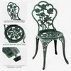 A collage of images showing a green metal garden chair with rose detailing, highlighting its features. Podgląd zdjęcia produktu