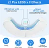 A diagram showing a white U-shaped device with blue LED lights, illustrating its features and benefits. Voir les images du produit