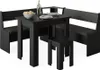 A black dining set with a corner bench, table, and stool, set against a white background. Náhled obrázku produktu
