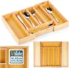 A bamboo cutlery organizer with cutlery inside, shown in a drawer. Náhľad obrázku produktu