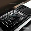 A black phone case with a ring holder and camera cover is shown from a diagonal angle. Produktbild-Vorschau