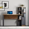 A modern desk with integrated shelving and a cabinet, set against a plain wall. Produktbild-Vorschau