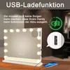 A makeup mirror with LED lights and a USB charging port, with a phone charging from it. Produktbild-Vorschau
