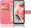 A pink flip phone case with card slots and a phone inside, with euro banknotes inserted into the card slots. Produktbild-Vorschau