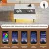 A modern coffee table with integrated RGB lighting, shown with app control interfaces on smartphones. Produktbild-Vorschau