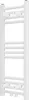 A white towel radiator with horizontal bars and two valves at the bottom. Podgląd zdjęcia produktu