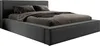 A dark grey upholstered bed frame with pillows and a throw blanket. Produktbild-Vorschau