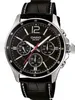 A close-up studio shot of a men's Casio watch with a black dial and leather strap. Anteprima dell’immagine prodotto