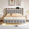 Letto imbottito a LED ProximaX 160x200 cm, velluto grigio Anteprima dell’immagine prodotto 1