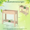 Diagrams showing the dimensions of a wooden raised garden bed, with a smaller inset image of the same product. Podgląd zdjęcia produktu