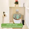 A toilet with a decorative wooden toilet seat in a bathroom. Produktbild-Vorschau