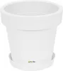A white plastic plant pot with a matching saucer, shown against a white background. Náhľad obrázku produktu