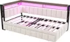 A modern bed frame with built-in LED lighting and storage. Produktbild-Vorschau