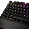 A close-up view of a black mechanical keyboard with RGB lighting. Produktbild-Vorschau