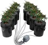 A hydroponics grow system with multiple buckets and plants, connected to an air pump. Produktbild-Vorschau