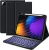 A black tablet case with a keyboard and a stylus attached to a tablet with a colorful screen. Produktbild-Vorschau