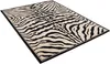 A rectangular rug with a zebra pattern is shown from a diagonal angle. Produktbild-Vorschau