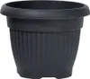 A dark gray plastic plant pot with a ribbed texture. Produktbild-Vorschau