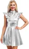 Damen Alien Kostüm Metallic Kleid Gr L Silber mit Fühler Produktbild-Vorschau 1