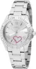 A studio shot of a silver women's watch with a silver dial and pink heart detail. Náhled obrázku produktu