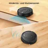 A split image showing a robot vacuum cleaner. The top shows the vacuum approaching an edge, demonstrating its cliff sensors. The bottom shows the vacuum on a wooden floor, illustrating its cleaning function with sound wave graphics. Náhled obrázku produktu