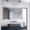 A modern bathroom with a large illuminated mirror above a sink. Produktbild-Vorschau