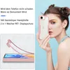 A woman holding a pink and clear phone case in front of her face, with a diagram of the case assembly below. Produktbild-Vorschau