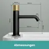 A diagram showing the dimensions of a black and gold faucet. Podgląd zdjęcia produktu