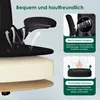 Collage displaying features of an ergonomic office chair, highlighting comfort and material. Produktbild-Vorschau