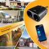 A collage of images showcasing a smart plug in different outdoor and indoor settings, along with a smartphone displaying the control app. Náhled obrázku produktu