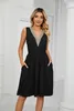 ASKSA Damen Kleider Sommer Ärmelloses V-Ausschnitt Kleid Produktbild-Vorschau 2