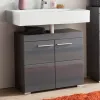 A modern gray bathroom vanity cabinet with a white sink on top. Produktbild-Vorschau