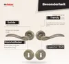 A marketing image showcasing a door handle set with descriptive text highlighting its features. Produktbild-Vorschau