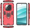 Multiple views of a red phone case with a ring holder, shown alongside a smartphone. Náhled obrázku produktu