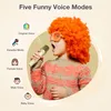 A child wearing a bright orange wig and sunglasses is singing into a microphone, surrounded by icons representing different voice modes. Produktbild-Vorschau
