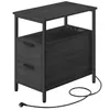 A dark wood and black metal side table with two drawers and a built-in power strip. Náhled obrázku produktu
