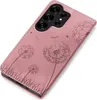 A pink phone case with a dandelion design is shown from a diagonal angle. Produktbild-Vorschau