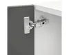 Close-up of a cabinet hinge connecting a dark gray door to a white cabinet. Anteprima dell’immagine prodotto