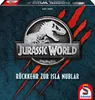 The image shows the front of a board game box for Jurassic World, Rückkehr zur Isla Nublar. Produktbild-Vorschau